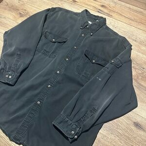 Vintage W.R. Gass Black Cotton Button Down Utility Shirt Mens Large RN 68773